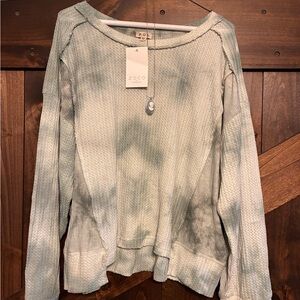 Zoco Women's Tie-Dye Waffle Knit Sweatshirt - Gray